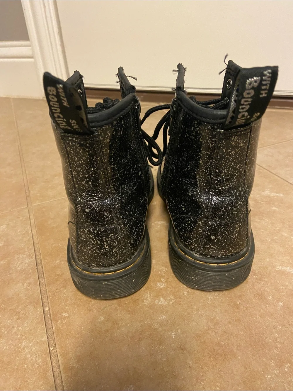 Dr. Martens Black Glitter Lace-Up Combat Boots